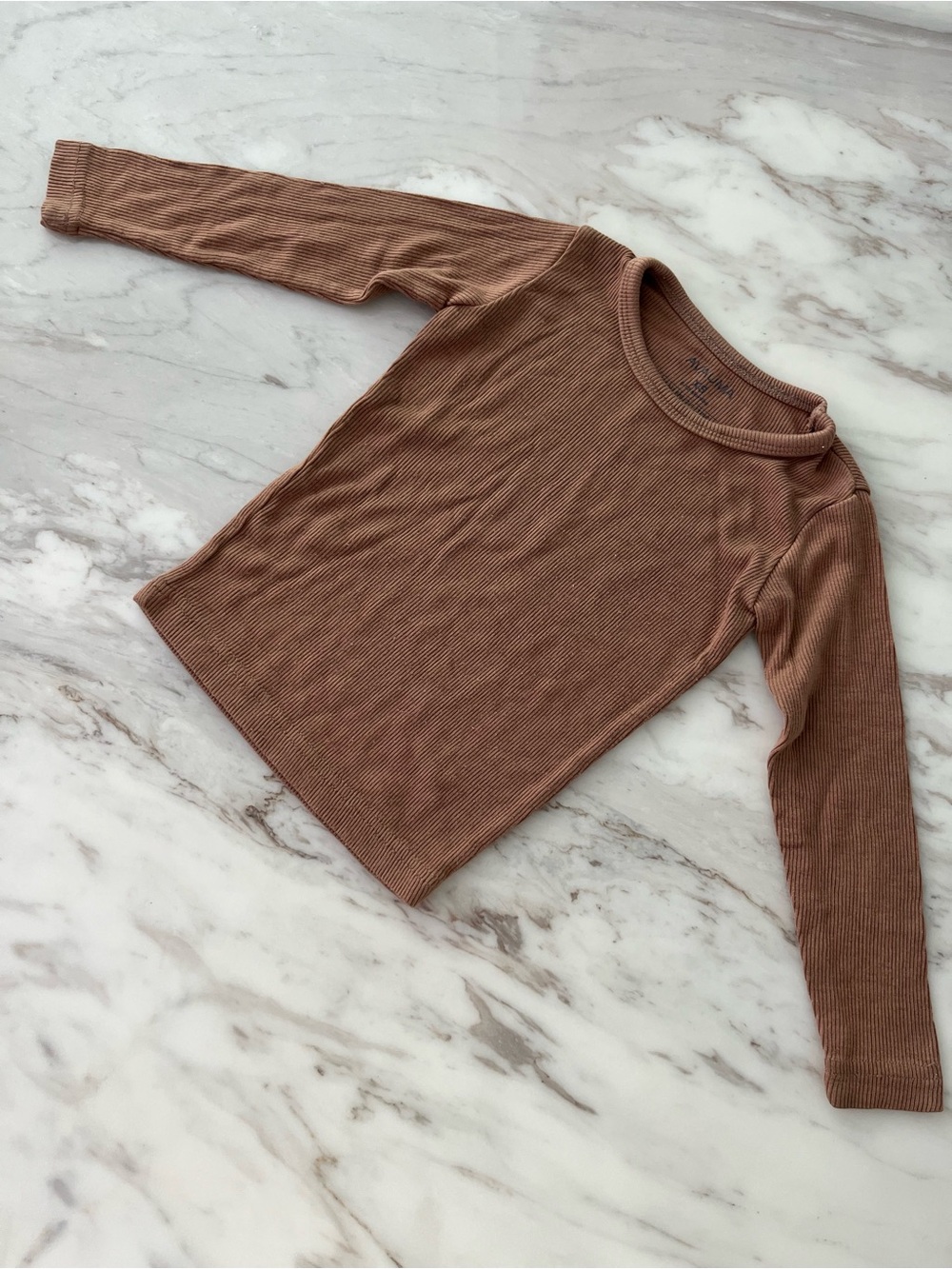 Kids Ribbed Long-Sleeve Pajama Top - Brown